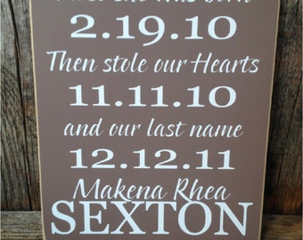 ADOPTION sign, "first she was born, then stole our hearts", adoption, adoption gift, adoption gifts, personalized gift, gifts for adoption
