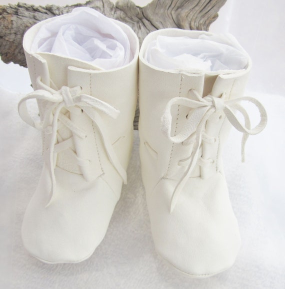 Native American high top baby moccasins made of soft white