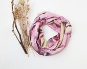 Pink Pastel Flowers Two Sided Reversible Infinity Scarf Beige Circle Scarf Women Accessories Loop, Gift Ideas for Her