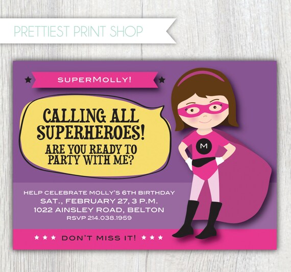 Printable superhero invitation Girl by PrettiestPrintShop on Etsy