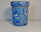 Blue Pottery Storage Utensil Jar Rosemaled Vintage Hand Painted Scandinavian Design Rosemaling, Kitchen Organizing Folk Art Style. Blue Pottery Storage Utensil Jar Rosemaled Vintage Hand Painted Scandinavian Design Rosemaling, Kitchen Organizing Folk Art Style.