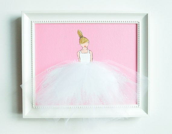 Little princess in white tutu - pink background, nursery, nursery artwork, baby shower baby room, girls room, pink room