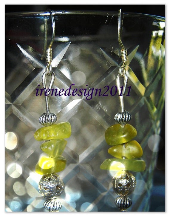 Handmade Silver Hook Earrings with Peridot by IreneDesign2011