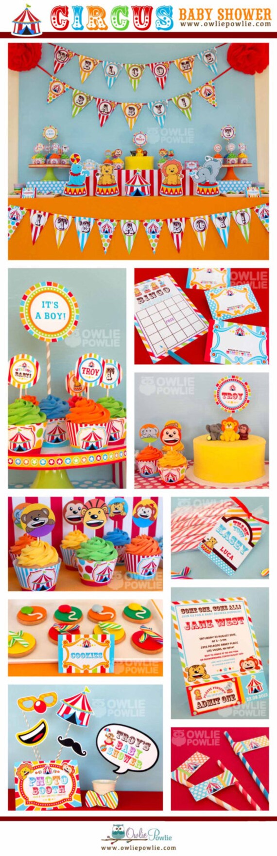 Vintage Circus BABY Shower Party Printable Package & Invitation, INSTANT DOWNLOAD, You Edit Yourself with Adobe Reader Il_570xn