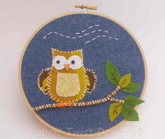Items similar to Owl Hoop Art, Owl Embroidery Art. Brown Owl, Owl ...