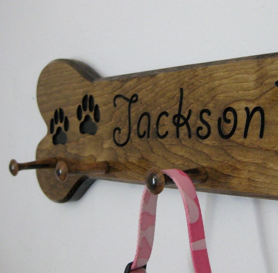 Personalized Dog Leash Hanger Dog Name by GPandSonWoodcrafting