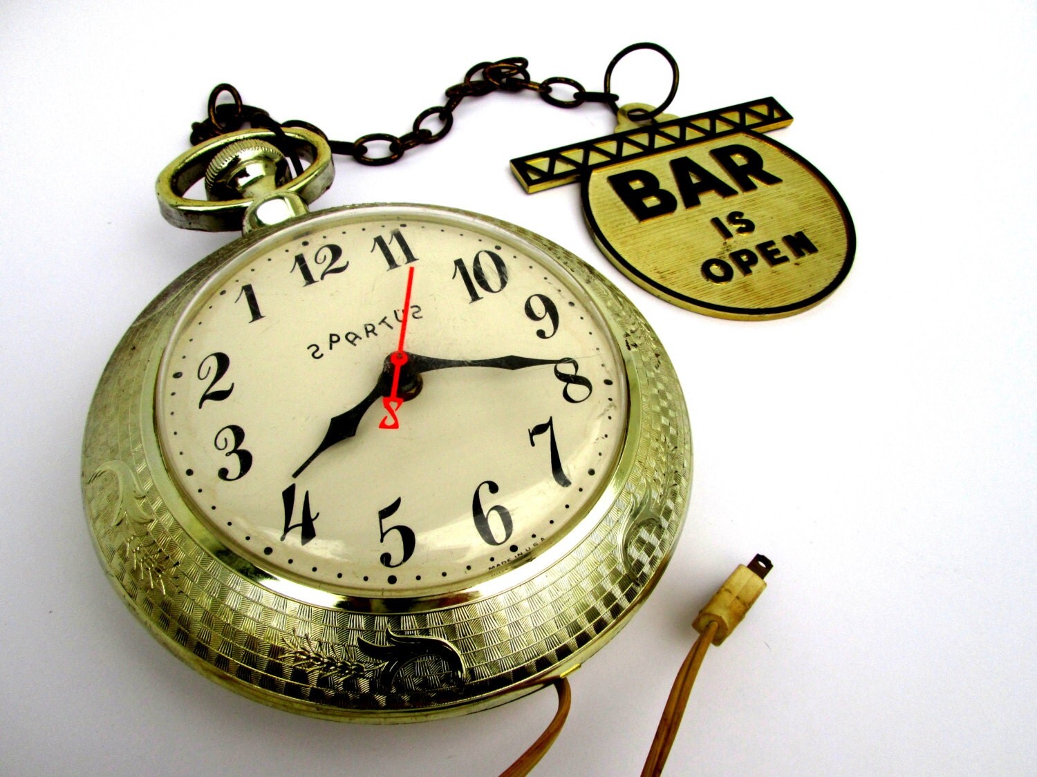 VINTAGE BAR CLOCK Large Spartus Unique Backwards Bar Open or