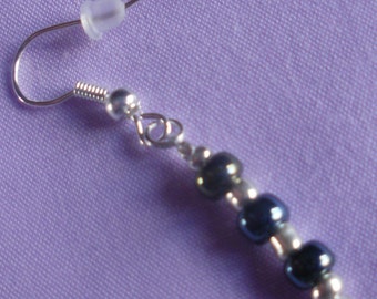 Smokey Blue Beaded Drop Earrings