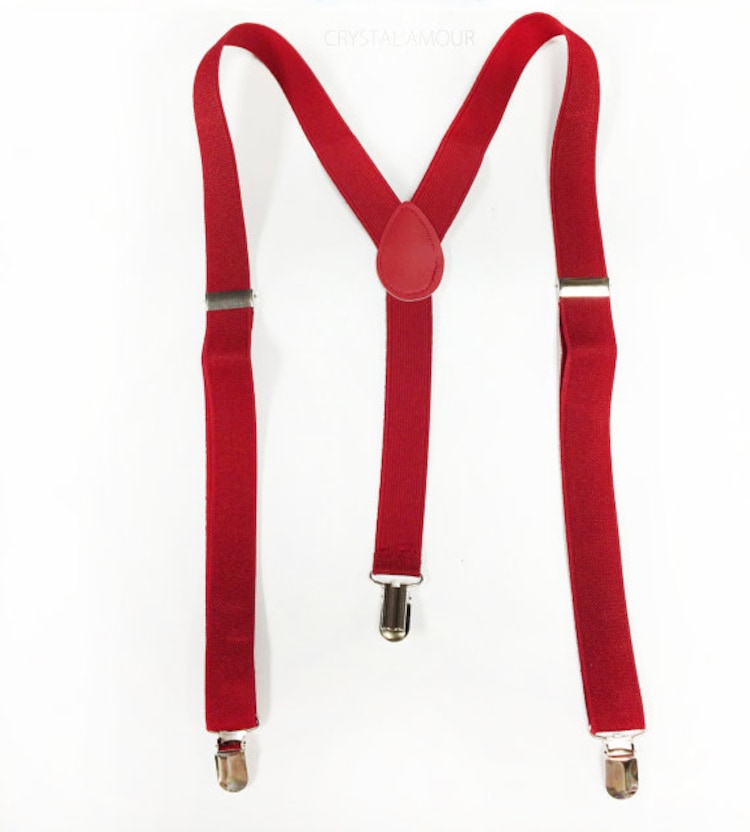 black shirt red suspenders