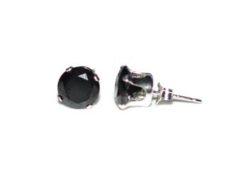 5mm Round Black Cubic Zirconia CZ Sterling Silver Stud Earrings - Black Cubic Zirconia CZ Post-Style Round Silver Earrings