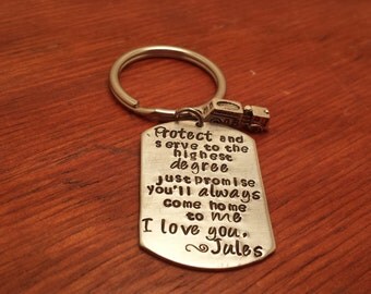 Personalized fireman key chain-Protect and serve-firetruck-Fireman gift-Firefighter gift-Fireman keychain-Firefighter key chain-come home