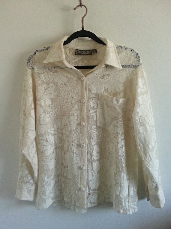 90s Lace Long Sleeve Cream Shirt