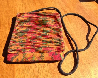 Pleated vintage linen print fabric handbag