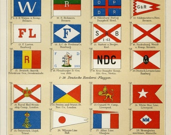 Matted Antique Marine Signal Flag Print C. 1894 International Flags 11x14" Vintage Decor