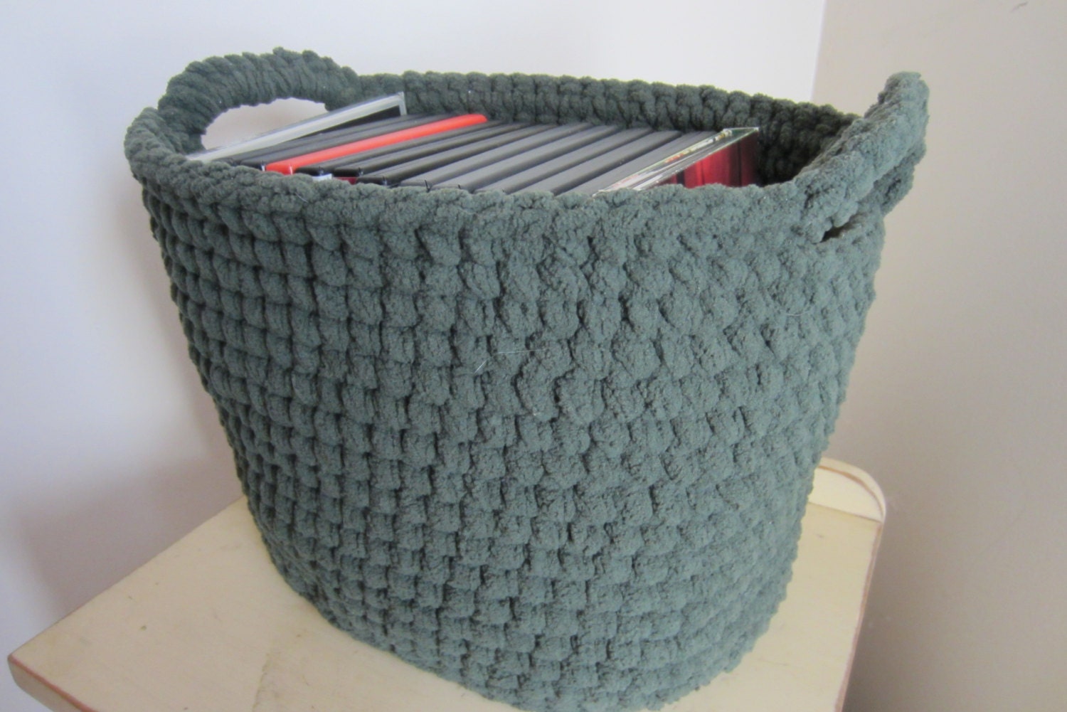 Large Oval Basket Crocheted Storage Bin Upright Magazine