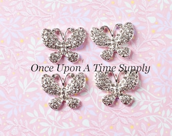 Butterfly Shaped Metal Rhinestone Buttons - Summer Silver Setting Flat Back Rhinestones 22mm - Clear Rhinestone Craft Embellishment