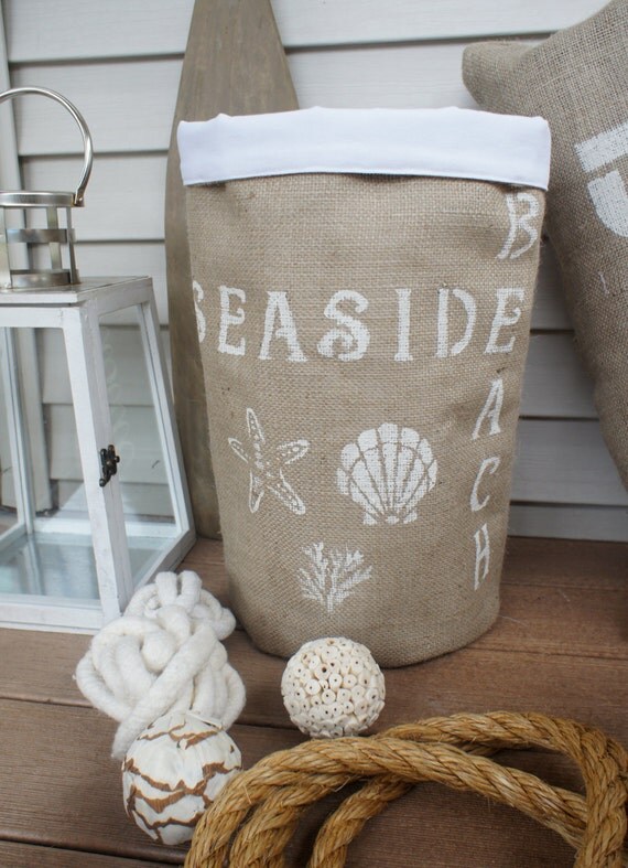 Items similar to Burlap Storage BinCoastal DecorBeach DecorNautical