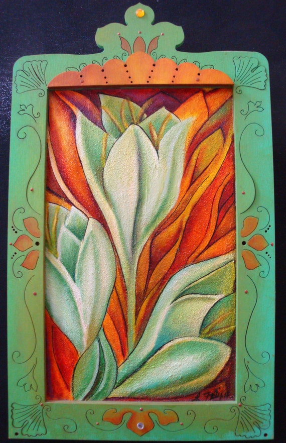 Hippie flower art golden lilies painted lilies White & Gold