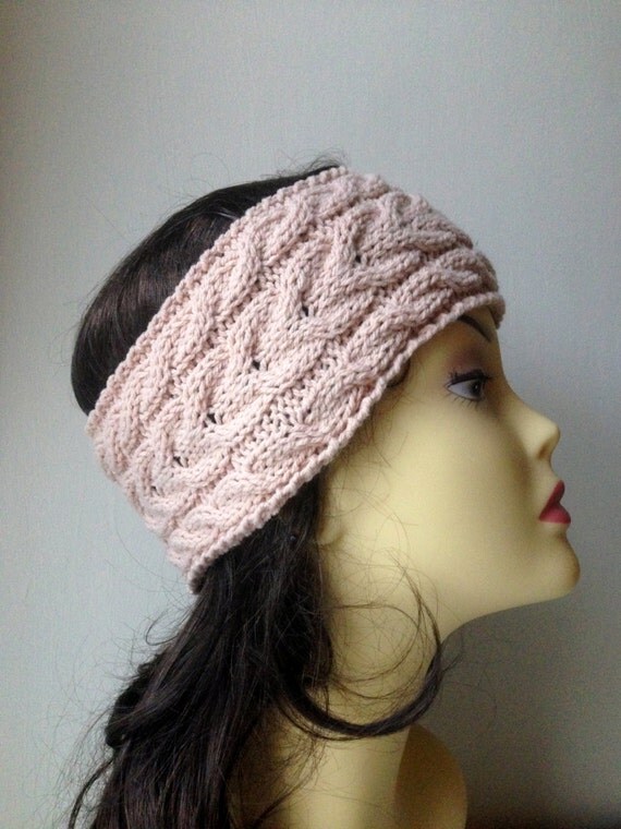 Beige Hand Knitted Headband, Hair Accessories, beige knitted headband, cable knit beige hairband, women knitted headband, winter accessory