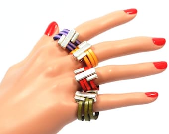 Colorful ring for women, women leather ring, zamak silver ring, Gifts for women, women anniverary gift, gift for girlfriend