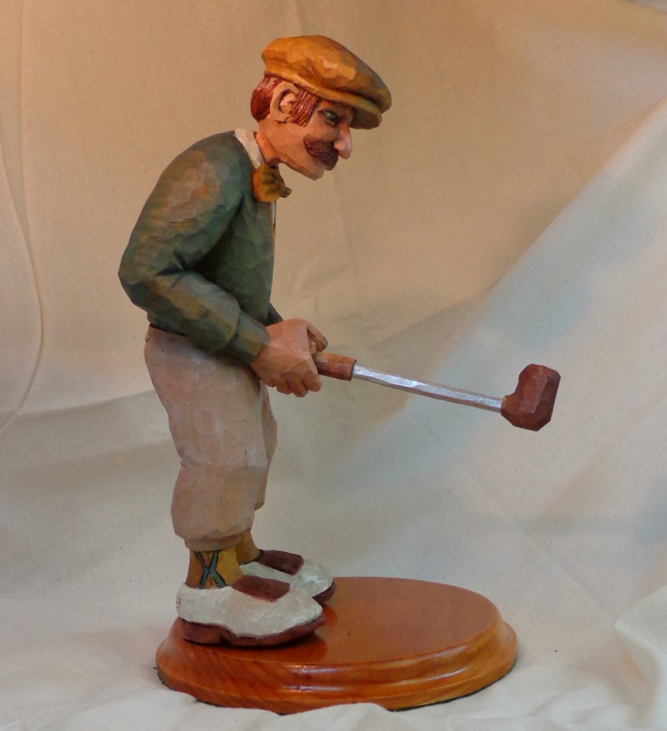 Hand carved golfer wood sculpture unique gift for men man