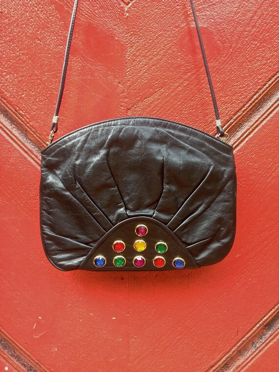 Vintage 80s Black Bejeweled Leather Purse by UglyAmericanVintage