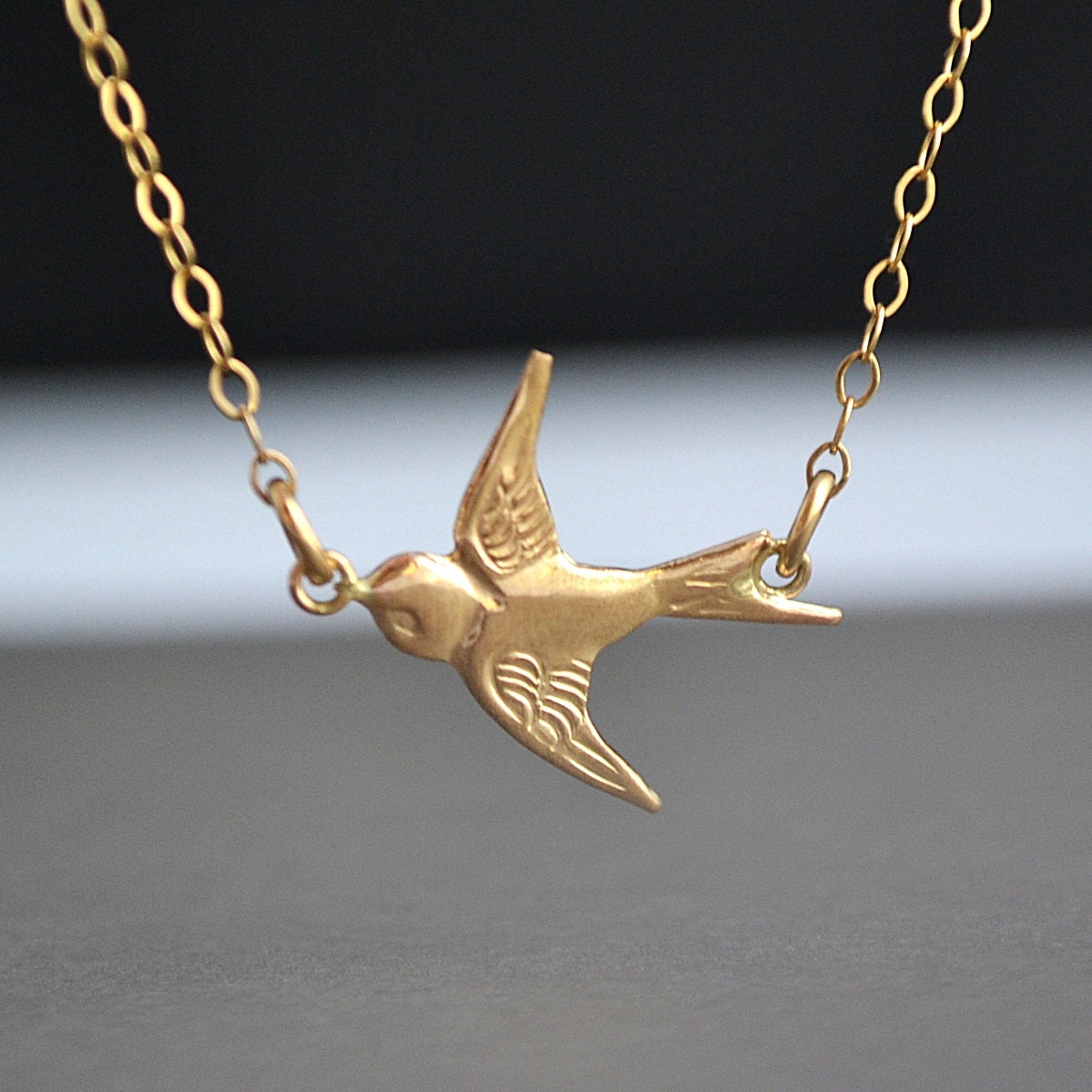 Gold Swallow Necklace Flying Bird Necklace Sparrow Charm