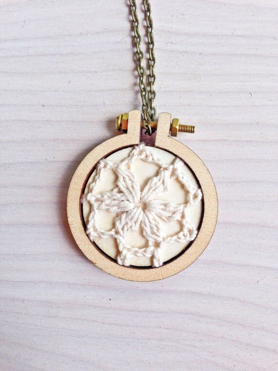 Mini Embroidery Hoop Necklace / Crochet / by DoveHouseHandmade
