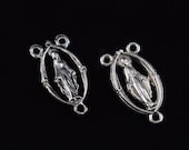 Virgin Mary Center Rosary Medal Antique Silver Tone Set of 3
