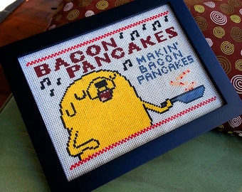 Bacon Pancakes Makin' Bacon Pancakes- Jake the dog Adventure time digital art cross stitch pattern 6x8 inch includes DMC colors DIY