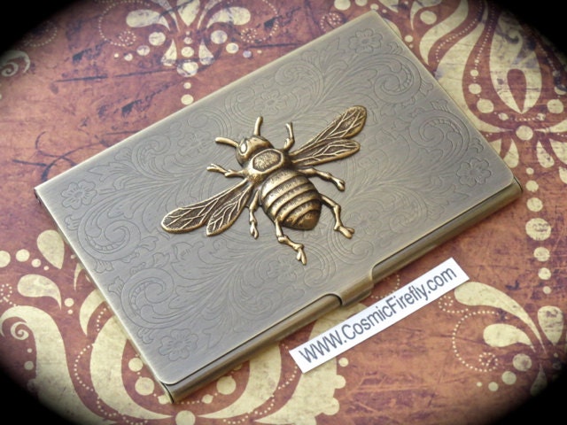 Brass Bee Business Card Case Antiqued Brass Card Case Vintage