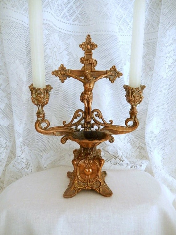 antique cross religious candle holder church altar candelabra