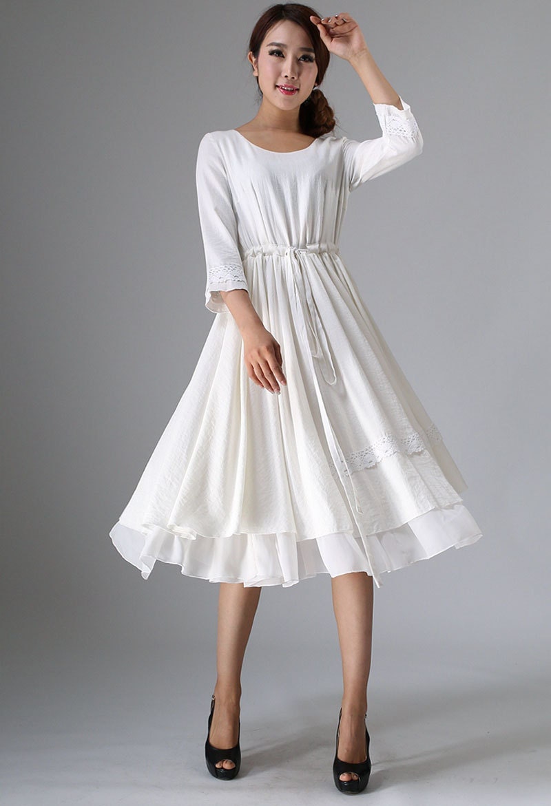 White linen dresswomens dresses tea length dress ivory