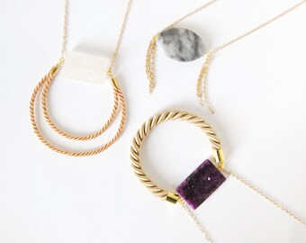 CRESCENT - Mixed Media Necklace - One of A Kind Geometric Necklace - Ready to Ship - Gift for Her