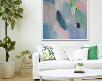 PRINT of ABSTRACT PAINTING, white, blue, pink modern painting, giclee print "French Fancy 2"