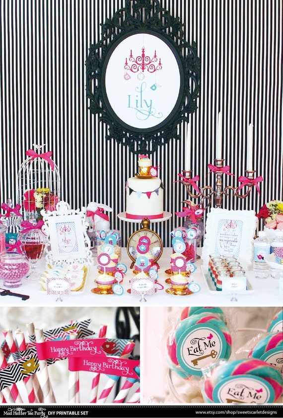 ALICE in Wonderland Party Printable Set - Invitation, Cupcake Toppers, Banner, Photo Booth Props & more Il_570xn