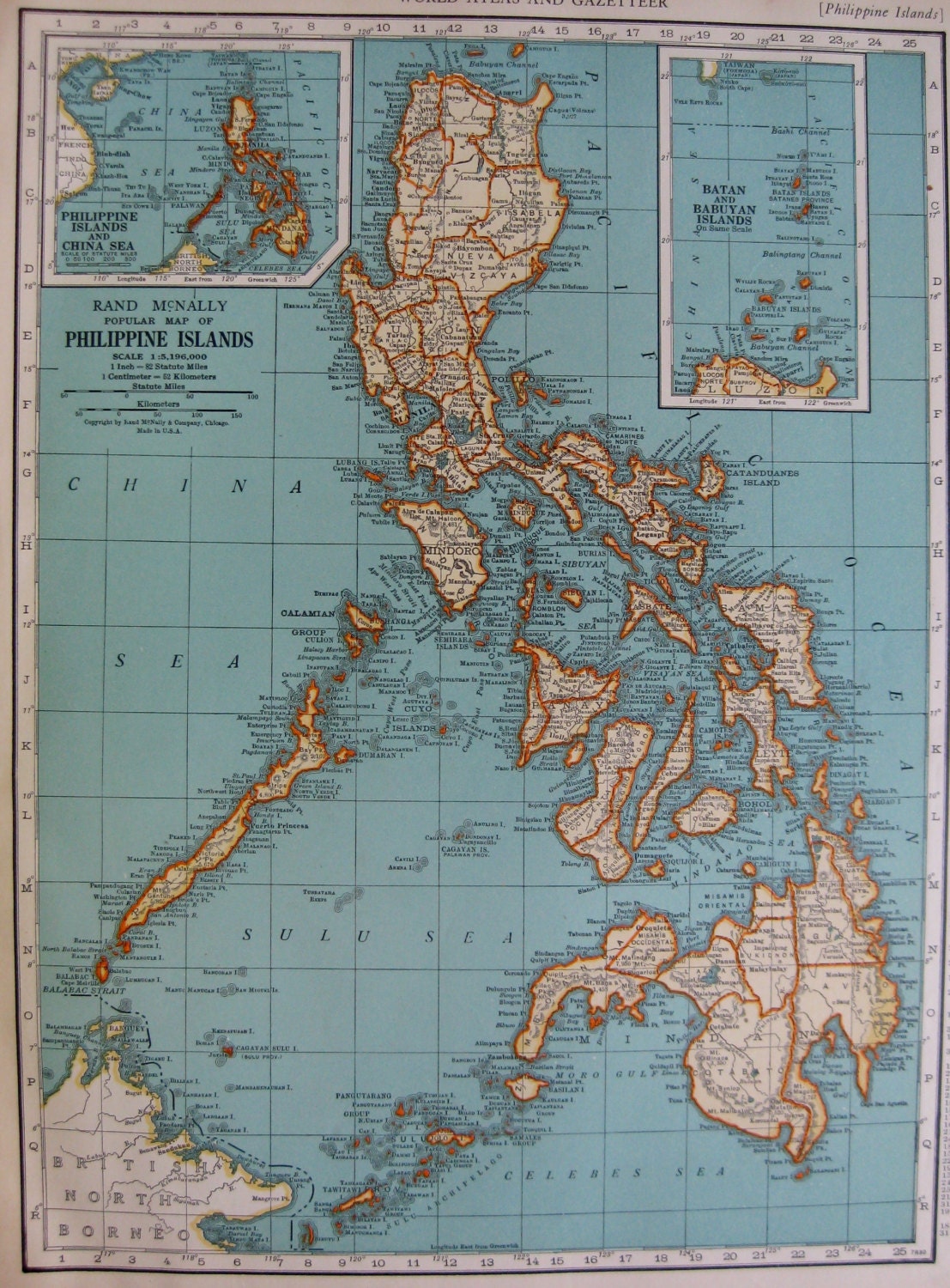 Antique PHILIPPINES Map of the Philippine Islands Print 1939