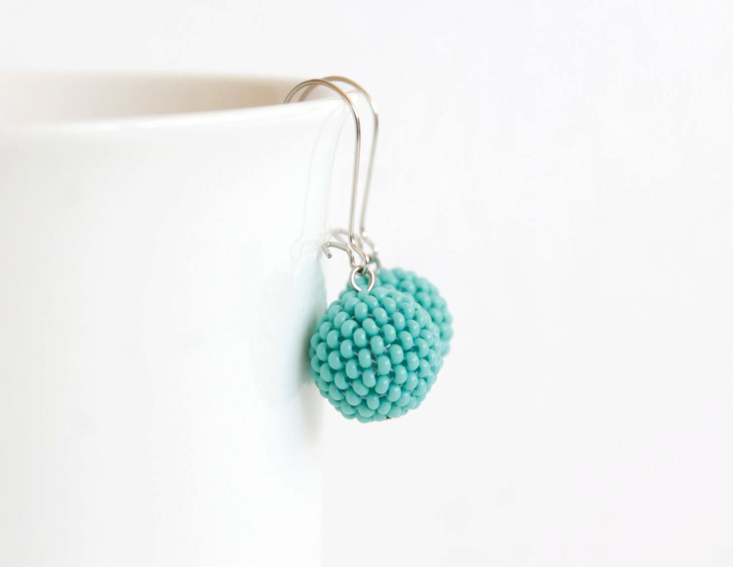 Mint earrings Pastel blue earrings Beaded bead earrings