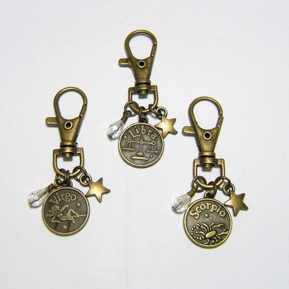 Bronze Zodiac Purse Clip Key Chain with by SgtPeppersCreations