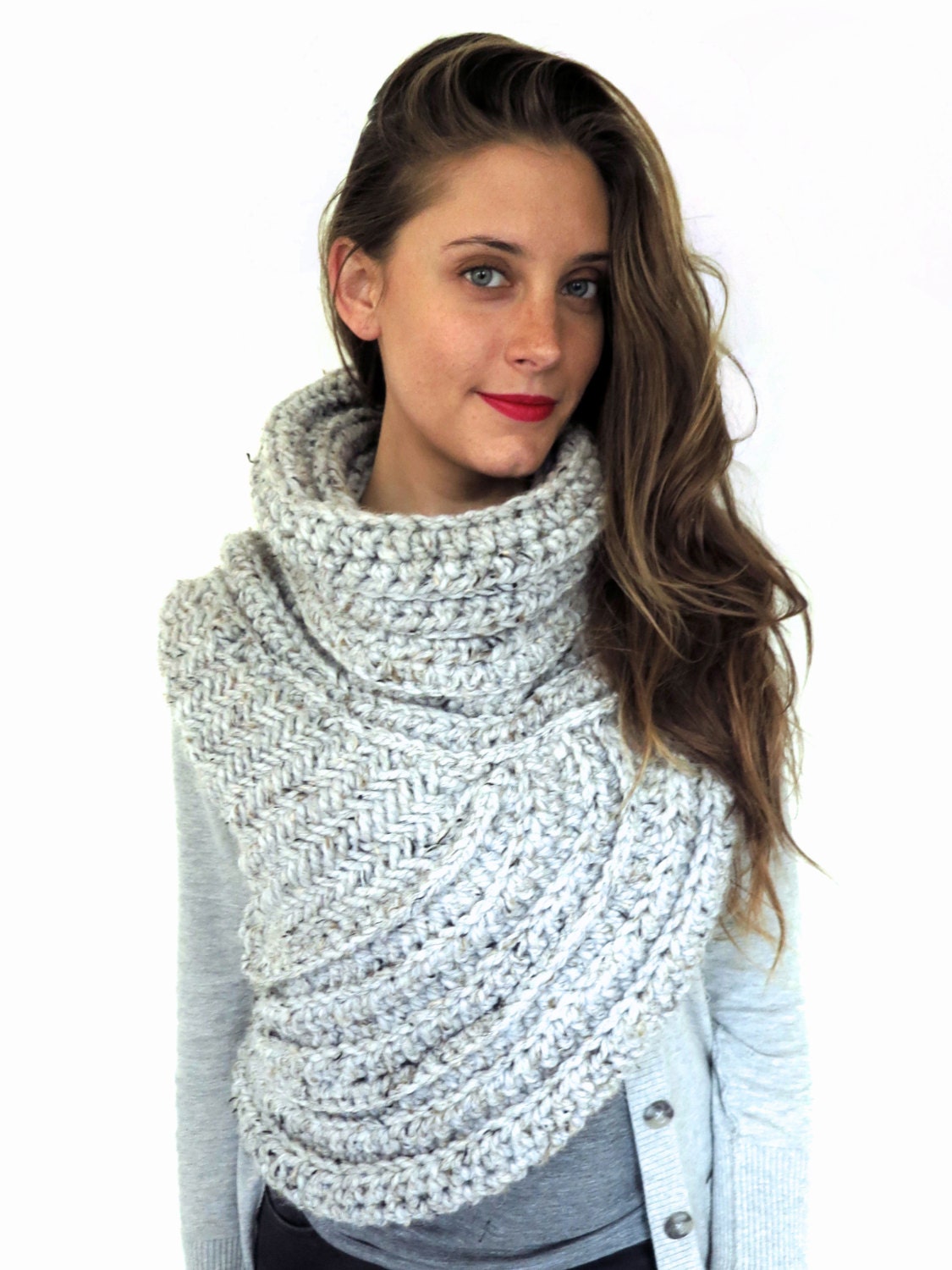 Chunky Knit Asymmetric Cowl Vest Shawl Scarf One by TwoOfWandsShop