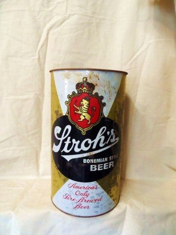 STROH'S BEER Can Trash Can Waste Basket Vintage Garbage