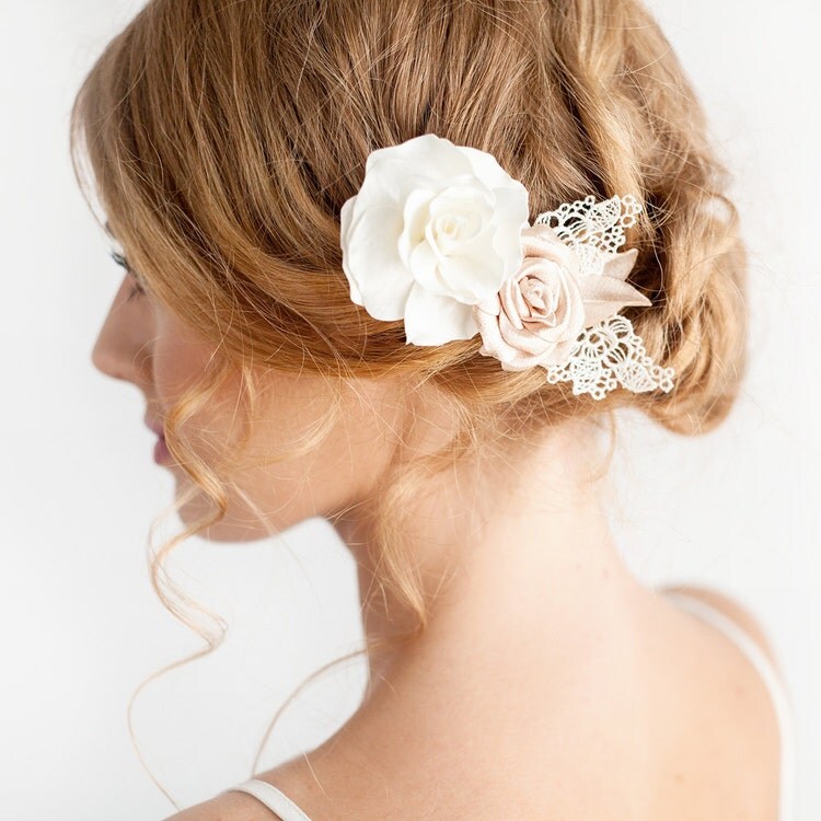 Rose Hair Piece Ivory Gold Bridal Hair Piece Bridal by Florentes