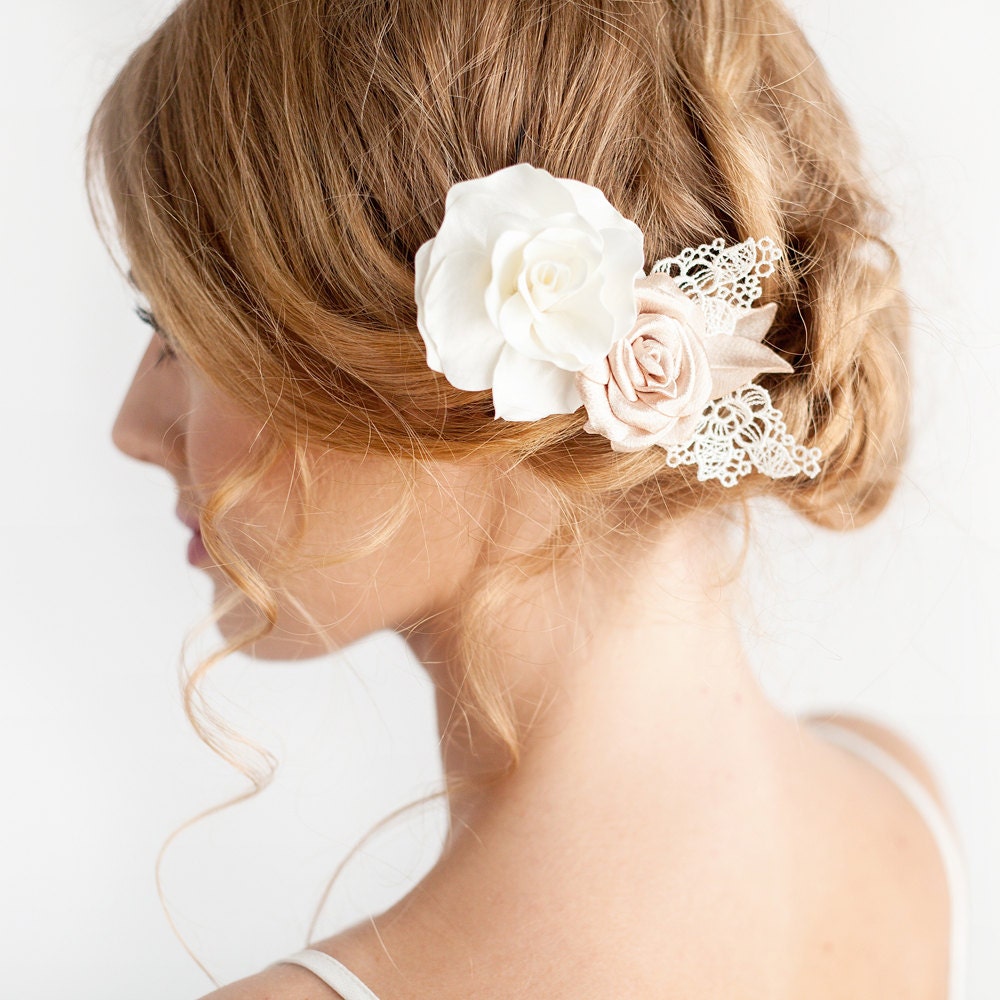 Rose Hair Piece Ivory Gold Bridal Hair Piece Bridal Flower