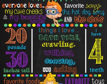 Bubble Guppies Birthday Chalkboard Poster Invitation DIGITAL FILE