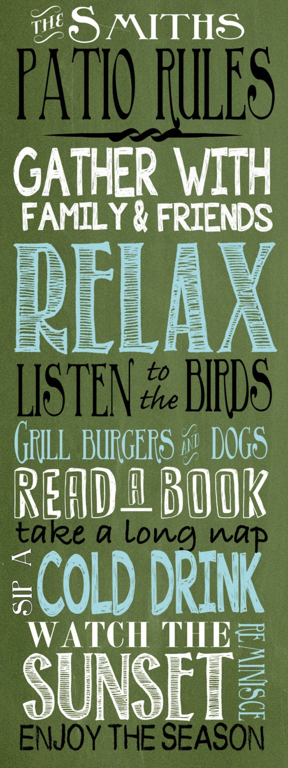 Custom Patio Rules Sign Digital Custom Home decoration