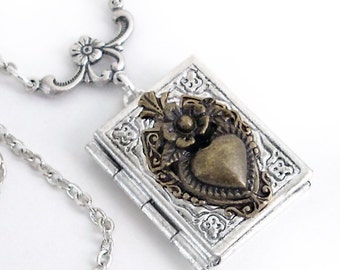 Matters of the Heart - Silver Book Locket Necklace Jewelry by Gypsy Trading Company