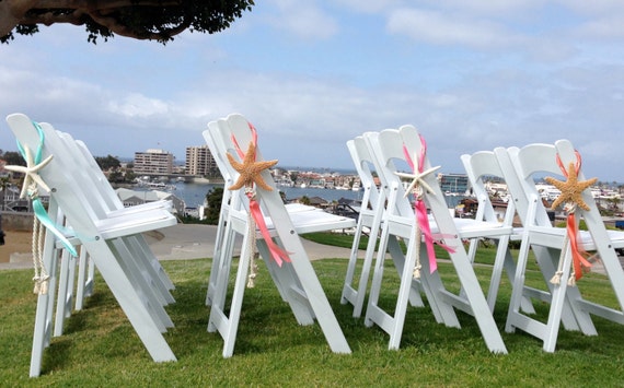 Beach Wedding Starfish Chair Decoration with Satin and Sheer