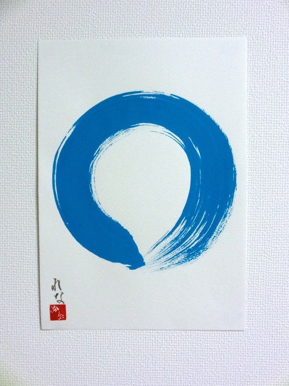 Cercle Enso Bleu Zen Originale japonaise calligraphie Art