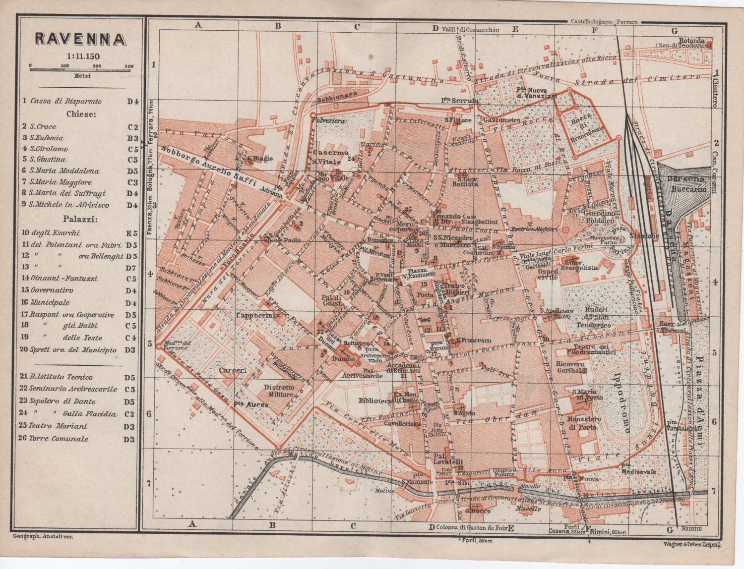 1928 Ravenna Italy Antique Map Province of Ravenna