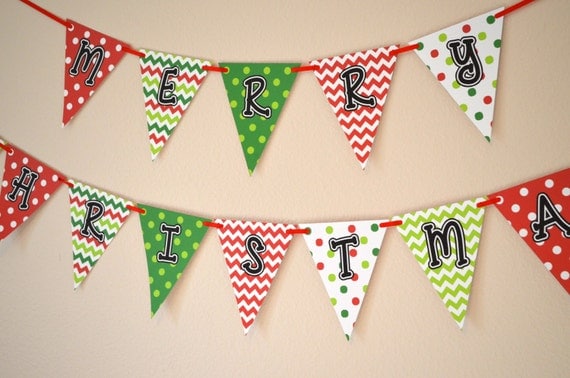 Merry Christmas Banner Red and Green Printable - INSTANT DOWNLOAD Il_570xn